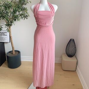 Cider Pink Glitter Halter Maxi Dress NWT Sparkly Party S